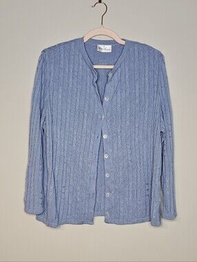 Vintage Phillipe Marques Button Front Cardigan Sweater Size 12 Blue Grandma USA